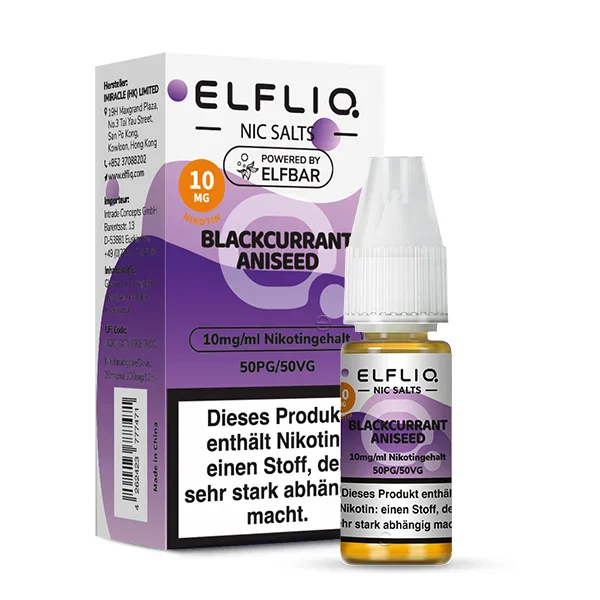 Elfbar ELFLIQ Liquid 10ml 10mg | Blackcurrant Aniseed