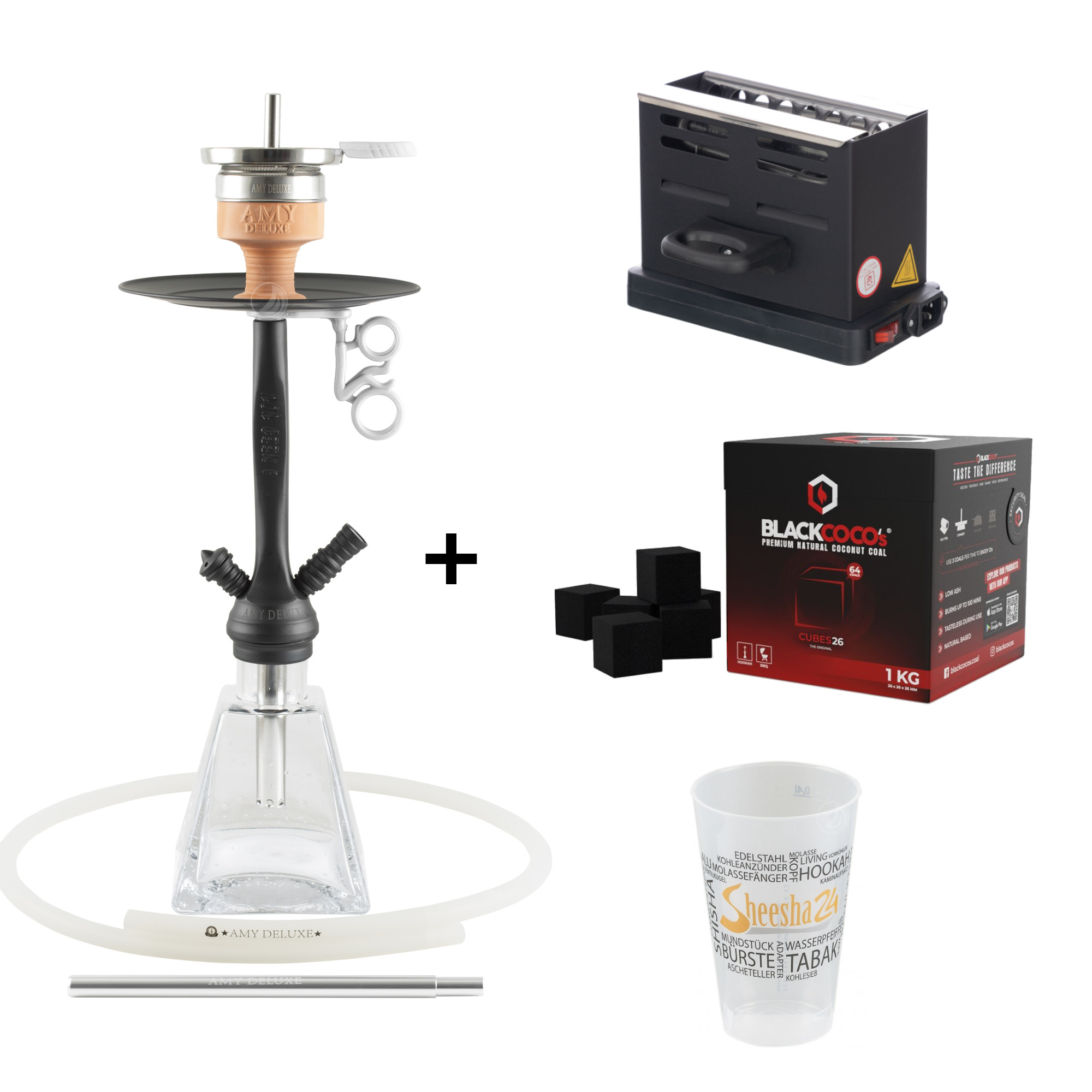 Premium Shisha Set: AMY 038 I need you clear2 + Kohle + Anzünder + Becher